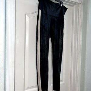 Spanx Faux leather leggings with white stripe